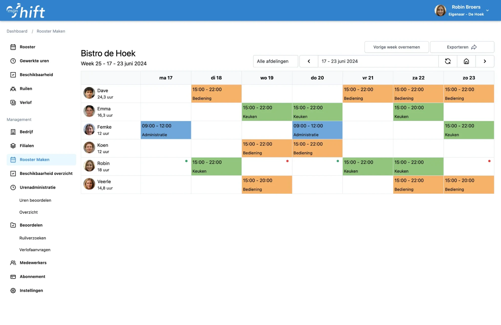 MijnShift rooster maken