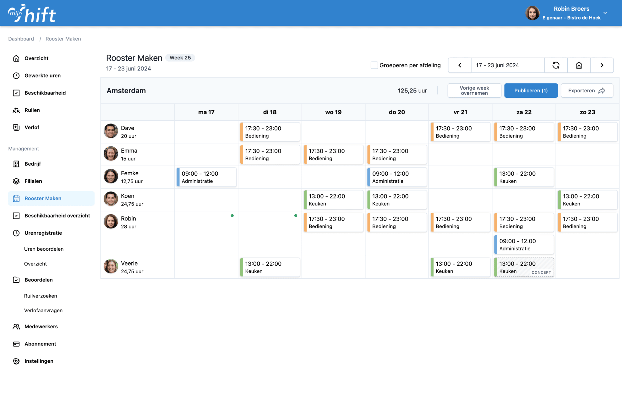 MijnShift rooster maken